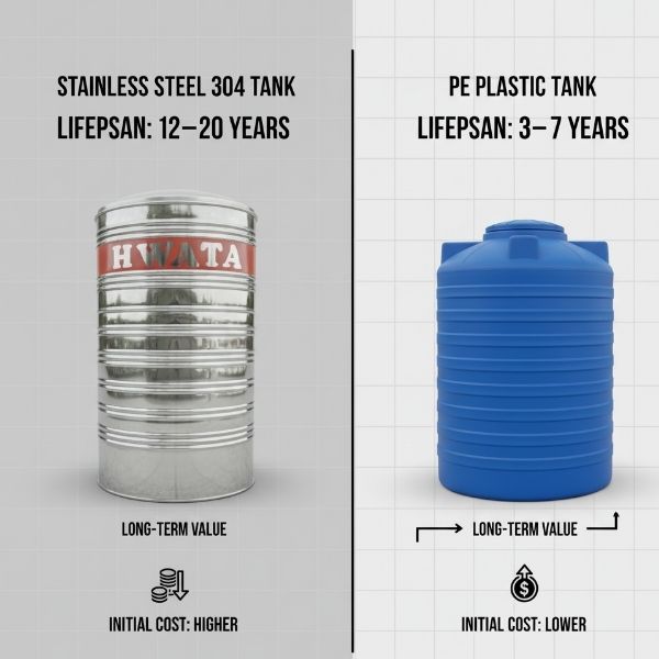 So sánh chi phí – tuổi thọ bồn inox và bồn nhựa